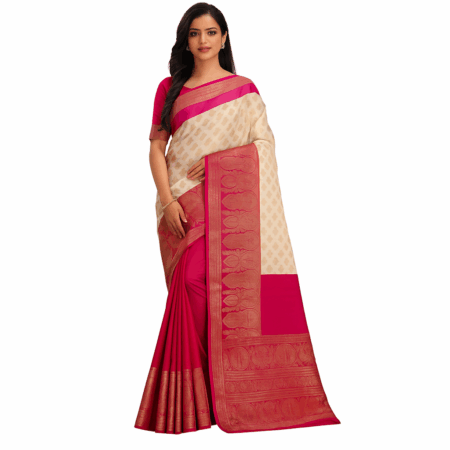 Maron Silver Benarasi Saree